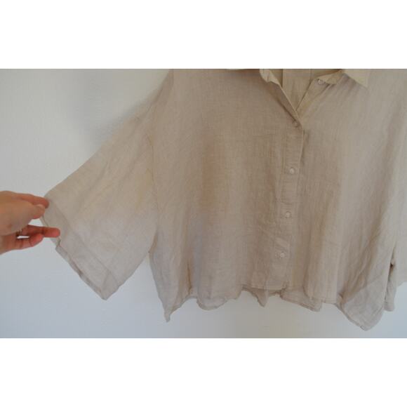 HM Linen Neutral Cropped Short Sleeve Blouse Size X Large - Picture 3 of 5